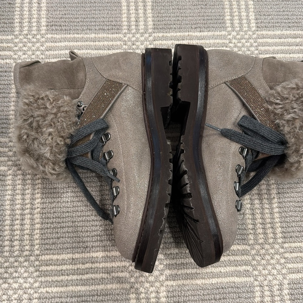 Brunello Cucinelli Buffered Leather Shearling Boo… - image 4